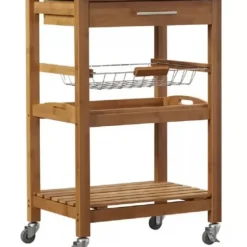 Kitchen Islands & Bar Carts-Kirkland's Home Wood And Stainless Steel 3-Tier Kitchen Cart Brown/Silver