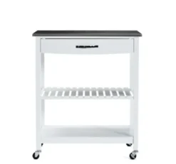 Kitchen Islands & Bar Carts-Kirkland's Home Wood And Stainless Steel Top Kitchen Cart White