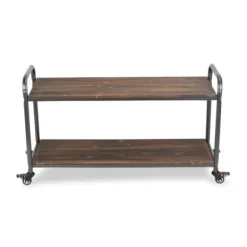 Kitchen Islands & Bar Carts-Kirkland's Home Wood And Steel Frame 2-Tier Rolling Cart