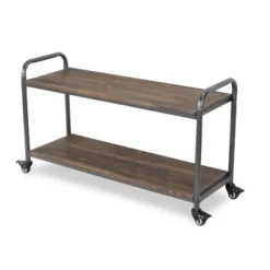 Kitchen Islands & Bar Carts-Kirkland's Home Wood And Steel Frame 2-Tier Rolling Cart