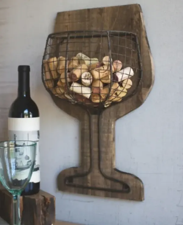 Wall Storage-Kirkland's Home Wood And Wire Wall Wine Cork Holder