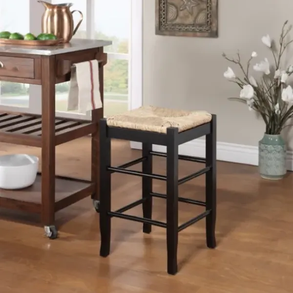 Bar Stools & Counter Height Stools-Kirkland's Home Wood And Woven Rush Counter Stool Black