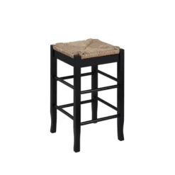 Bar Stools & Counter Height Stools-Kirkland's Home Wood And Woven Rush Counter Stool Black