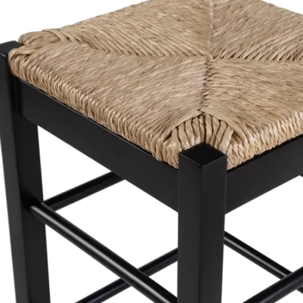 Bar Stools & Counter Height Stools-Kirkland's Home Wood And Woven Rush Counter Stool Black