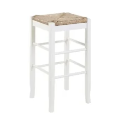 Bar Stools & Counter Height Stools-Kirkland's Home Wood And Woven Rush Square Bar Stool White