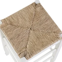 Bar Stools & Counter Height Stools-Kirkland's Home Wood And Woven Rush Square Bar Stool White