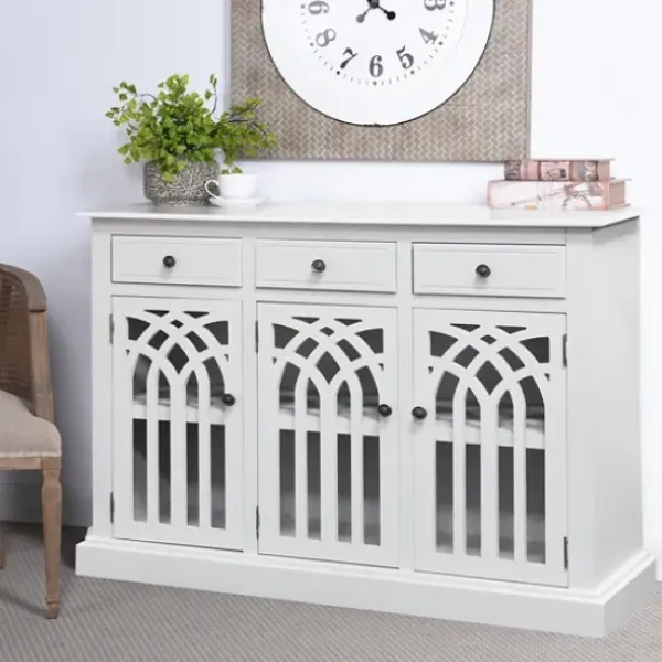 Cabinets & Sideboards-Kirkland's Home Wood Arches 3-Door Cabinet White
