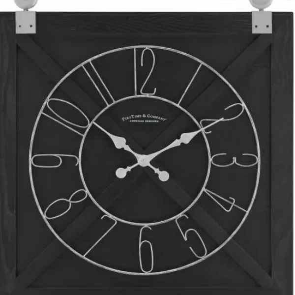 Clocks-Kirkland's Home Wood Barn Door Clock Black