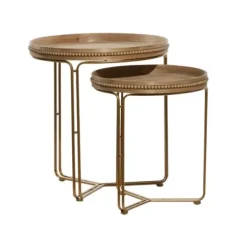 Accent & End Tables-Kirkland's Home Wood Beaded Nesting Side Tables, Set Of 2 Brown