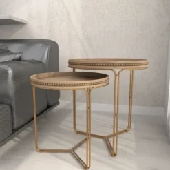 Accent & End Tables-Kirkland's Home Wood Beaded Nesting Side Tables, Set Of 2 Brown
