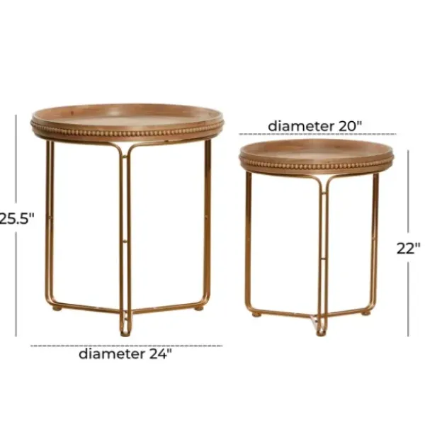 Accent & End Tables-Kirkland's Home Wood Beaded Nesting Side Tables, Set Of 2 Brown