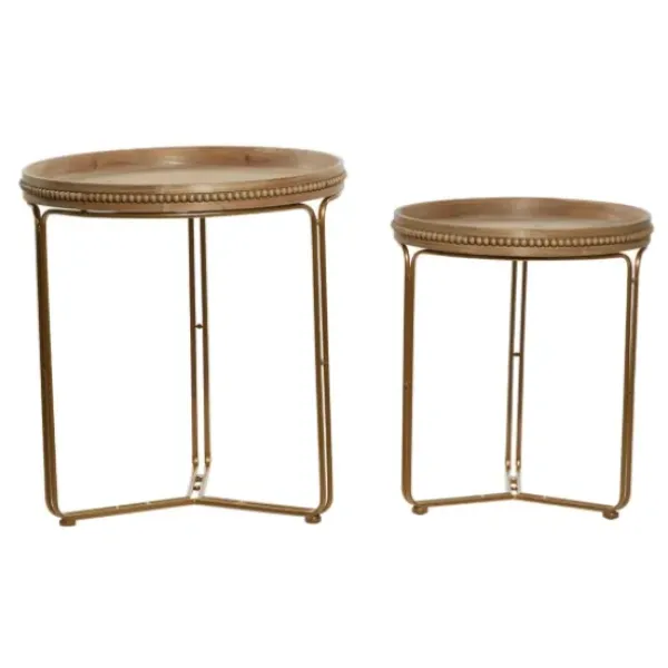 Accent & End Tables-Kirkland's Home Wood Beaded Nesting Side Tables, Set Of 2 Brown