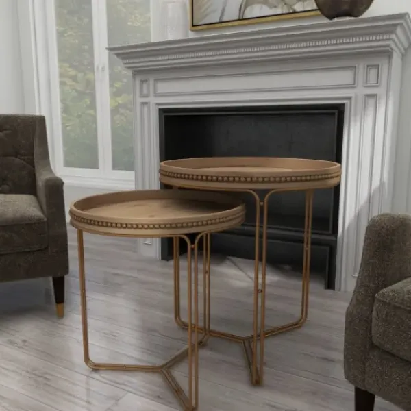 Accent & End Tables-Kirkland's Home Wood Beaded Nesting Side Tables, Set Of 2 Brown