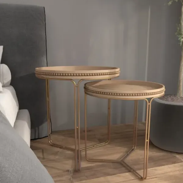 Accent & End Tables-Kirkland's Home Wood Beaded Nesting Side Tables, Set Of 2 Brown