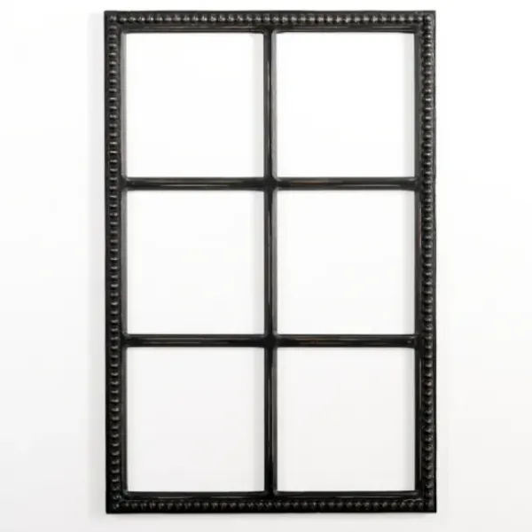 Wall Plaques-Kirkland's Home Wood Beaded 6-Pane Window Wall Plaque Black