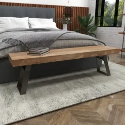Entryway Furniture-Kirkland's Home Wood Bench With Dark Gray Iron Base Brown/Gray