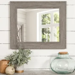 Framed Mirrors-Kirkland's Home Wood Beveled Frame Wall Mirror Gray
