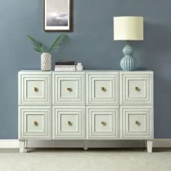 Cabinets & Sideboards-Kirkland's Home Wood Block Patterned 4-Door Sideboard White