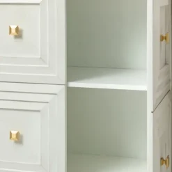 Cabinets & Sideboards-Kirkland's Home Wood Block Patterned 4-Door Sideboard White