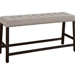 Dining Chairs-Kirkland's Home Wood Button Tufted Upholstered Dining Bench Brown
