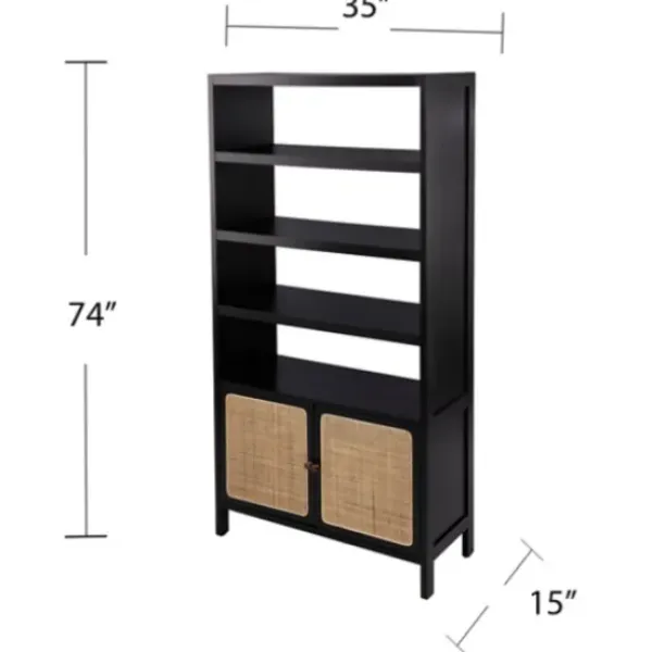 Bookshelves-Kirkland's Home Wood Cane Doors Bookshelf Black