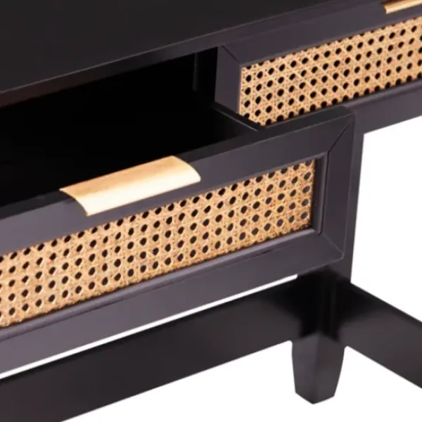 Console Tables-Kirkland's Home Wood Cane Drawers Console Table Black
