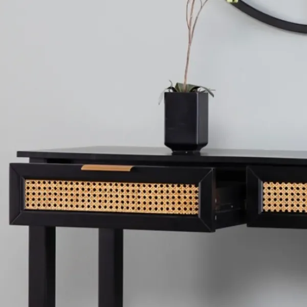 Console Tables-Kirkland's Home Wood Cane Drawers Console Table Black