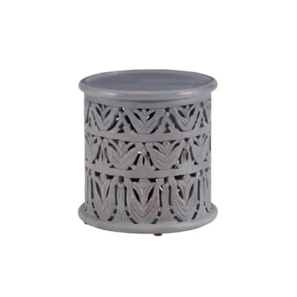 Accent & End Tables-Kirkland's Home Wood Carved Detail Accent Table Gray