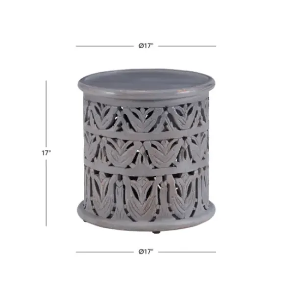 Accent & End Tables-Kirkland's Home Wood Carved Detail Accent Table Gray