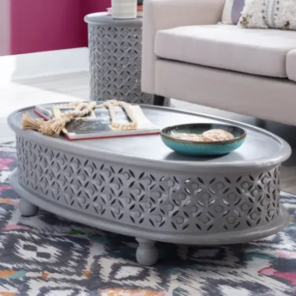 Coffee Tables-Kirkland's Home Wood Carved Medallion Coffee Table Gray