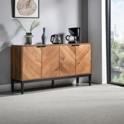 Cabinets & Sideboards-Kirkland's Home Wood Chevron 4-Door Sideboard Brown