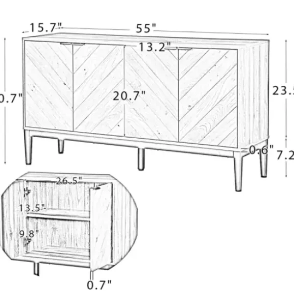 Cabinets & Sideboards-Kirkland's Home Wood Chevron 4-Door Sideboard Brown