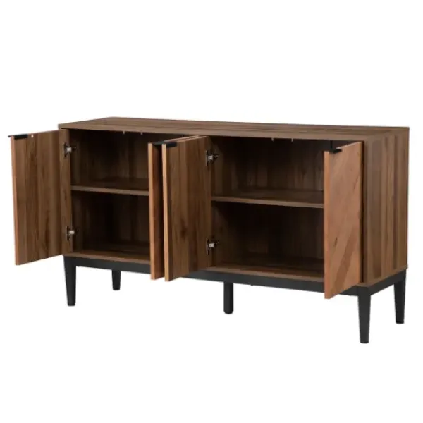 Cabinets & Sideboards-Kirkland's Home Wood Chevron 4-Door Sideboard Brown