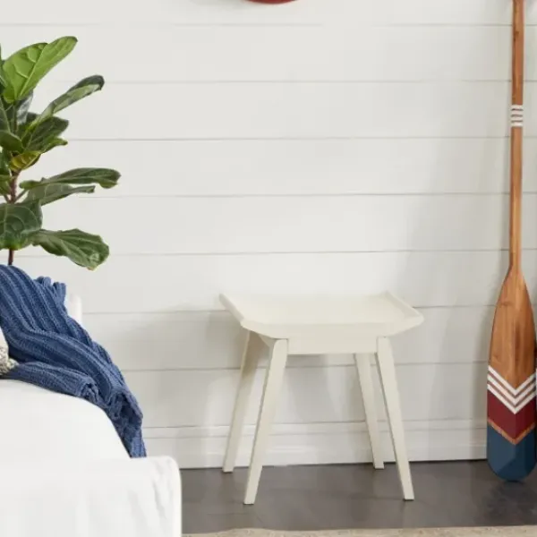 Benches & Ottomans-Kirkland's Home Wood Curved Seat Stool White