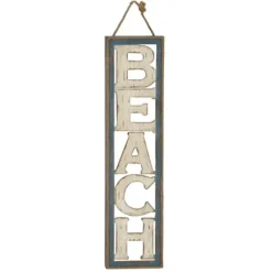 Wall Quotes & Signs-Kirkland's Home Wood Cut-Out Beach Hanging Wall Plaque White/Blue/Brown