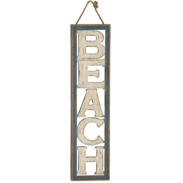 Wall Quotes & Signs-Kirkland's Home Wood Cut-Out Beach Hanging Wall Plaque White/Blue/Brown