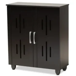 Entryway Furniture-Kirkland's Home Wood Cut-Out Shoe Storage Cabinet Black