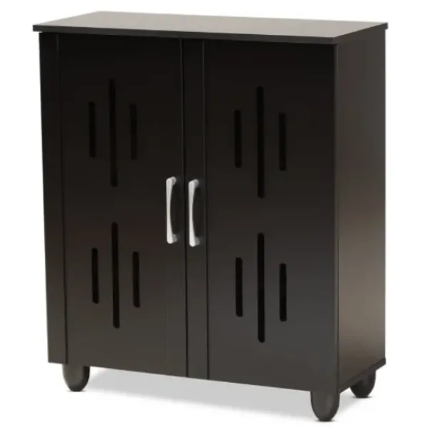 Entryway Furniture-Kirkland's Home Wood Cut-Out Shoe Storage Cabinet Black
