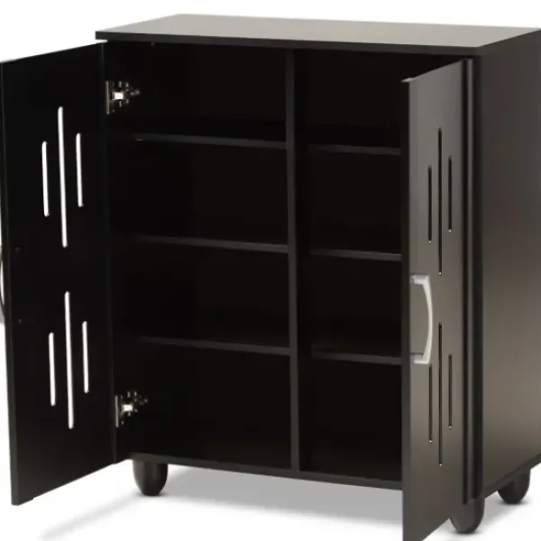 Entryway Furniture-Kirkland's Home Wood Cut-Out Shoe Storage Cabinet Black