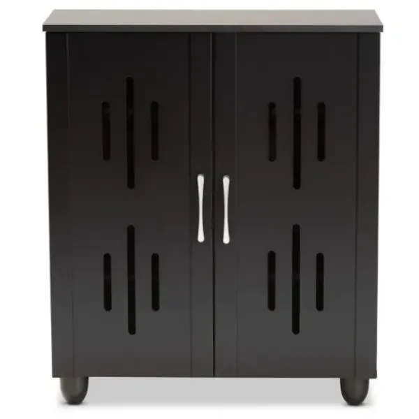 Entryway Furniture-Kirkland's Home Wood Cut-Out Shoe Storage Cabinet Black