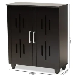 Entryway Furniture-Kirkland's Home Wood Cut-Out Shoe Storage Cabinet Black