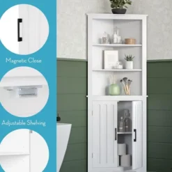 Bathroom Furniture-Kirkland's Home Wood 2-Door Corner Storage Cabinet White