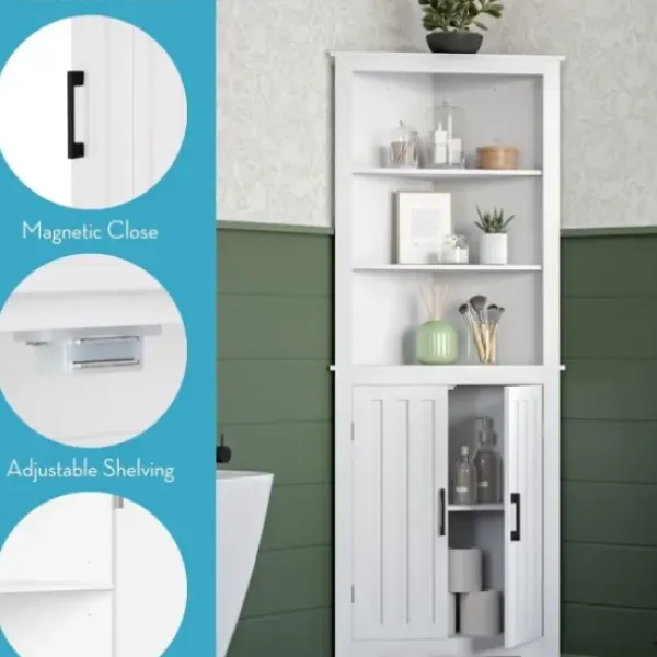 Bathroom Furniture-Kirkland's Home Wood 2-Door Corner Storage Cabinet White