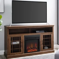 Tv Stands & Media Consoles-Kirkland's Home Wood 2-Door Led Fireplace Cabinet Brown