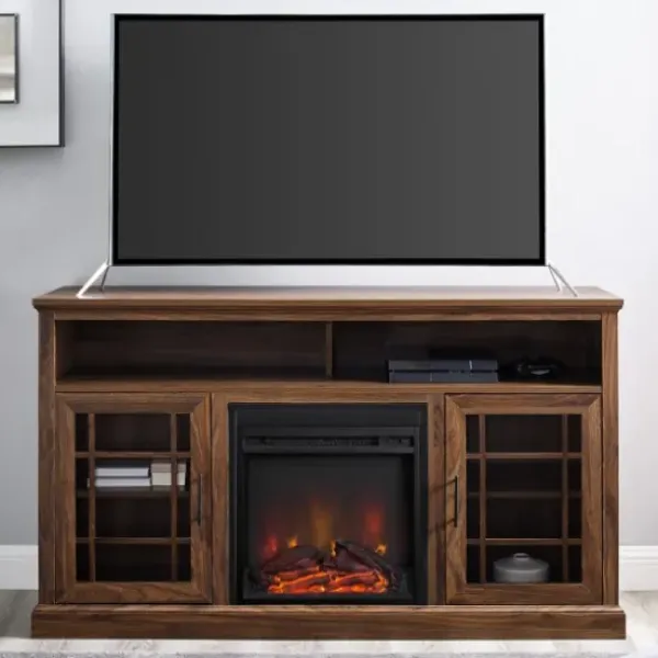 Tv Stands & Media Consoles-Kirkland's Home Wood 2-Door Led Fireplace Cabinet Brown