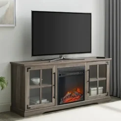 Tv Stands & Media Consoles-Kirkland's Home Wood 2-Door Led Fireplace Cabinet Gray