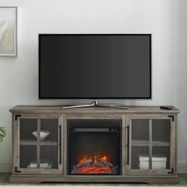 Tv Stands & Media Consoles-Kirkland's Home Wood 2-Door Led Fireplace Cabinet Gray