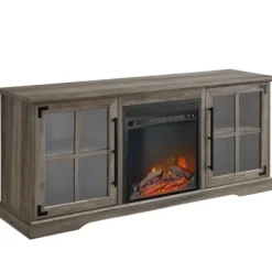 Tv Stands & Media Consoles-Kirkland's Home Wood 2-Door Led Fireplace Cabinet Gray