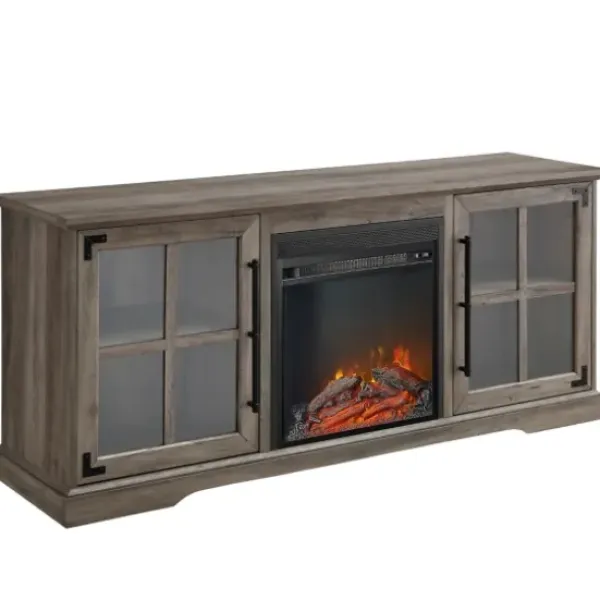 Tv Stands & Media Consoles-Kirkland's Home Wood 2-Door Led Fireplace Cabinet Gray