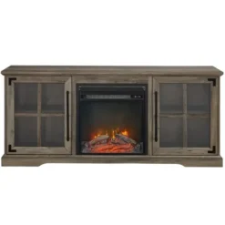 Tv Stands & Media Consoles-Kirkland's Home Wood 2-Door Led Fireplace Cabinet Gray